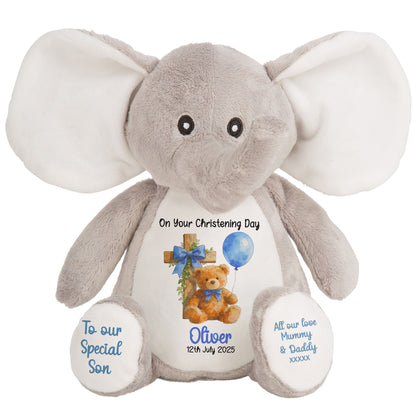 Blue Bear Cross Personalised Christening Teddy Bear