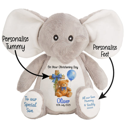 Blue Bear Cross Personalised Christening Teddy Bear
