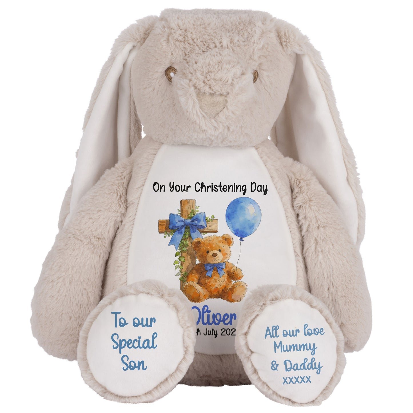 Blue Bear Cross Personalised Christening Teddy Bear