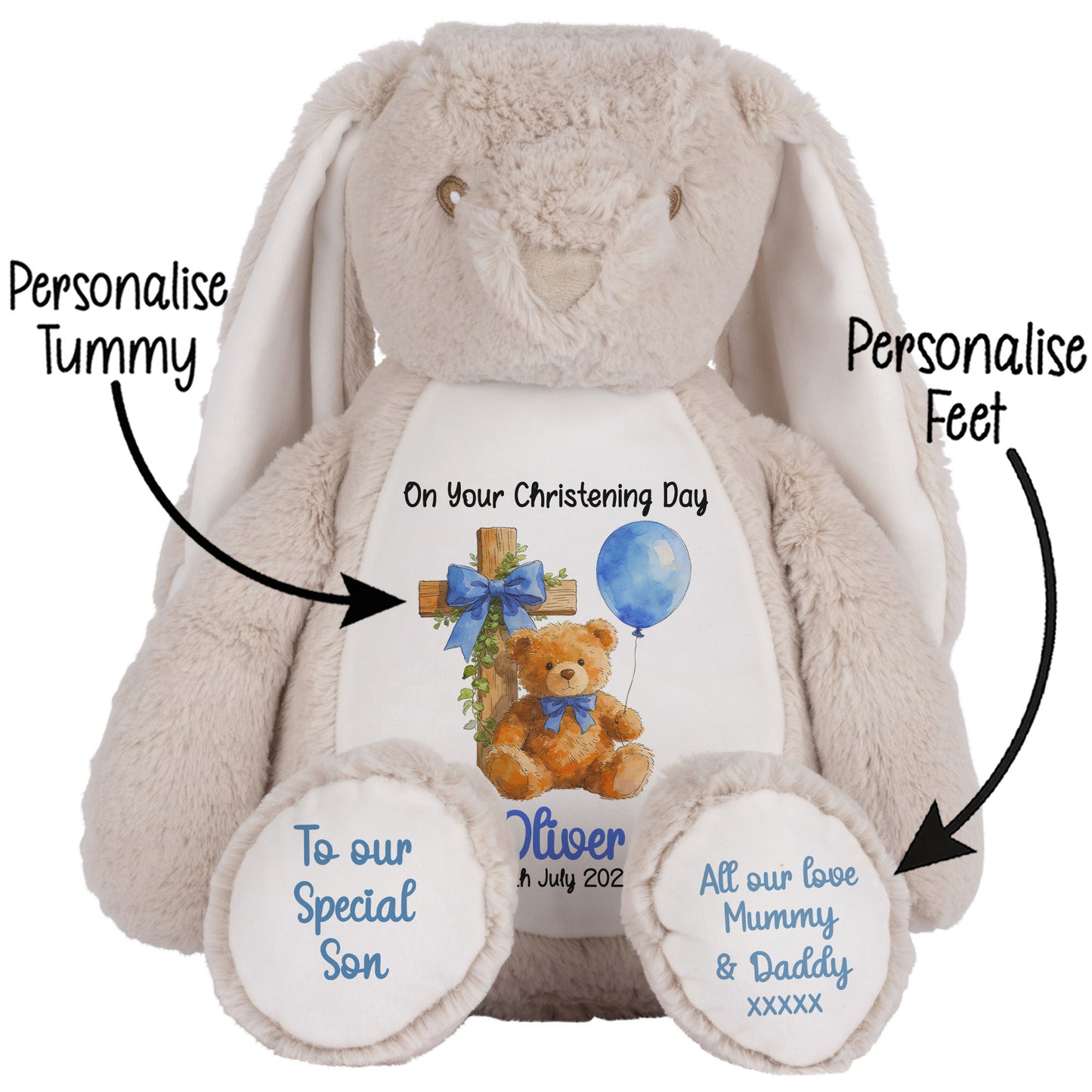 Blue Bear Cross Personalised Christening Teddy Bear
