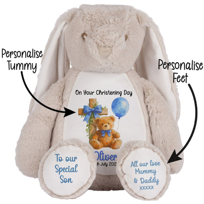Blue Bear Cross Personalised Christening Teddy Bear