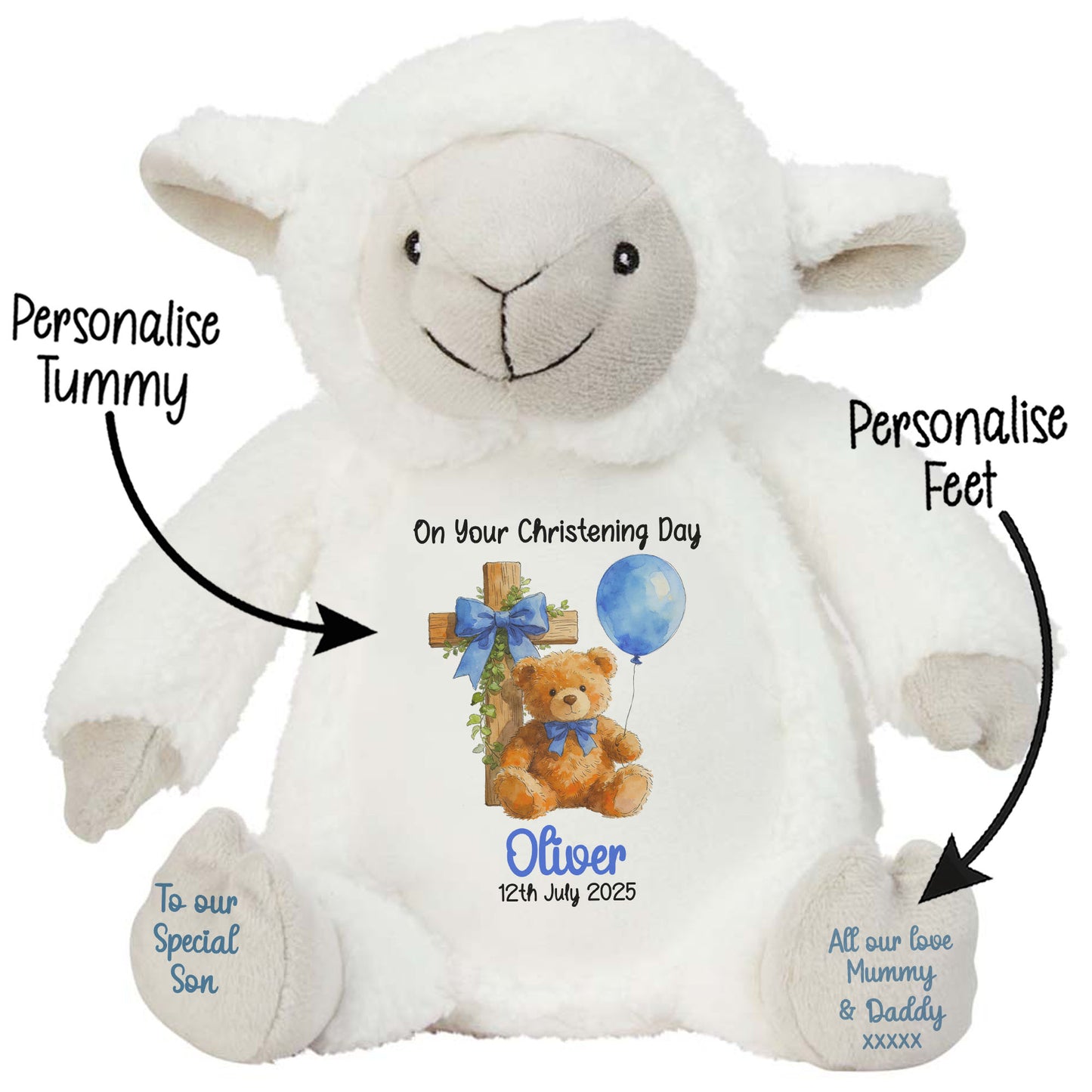 Blue Bear Cross Personalised Christening Teddy Bear