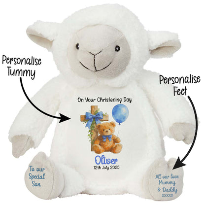 Blue Bear Cross Personalised Christening Teddy Bear