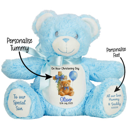Blue Bear Cross Personalised Christening Teddy Bear