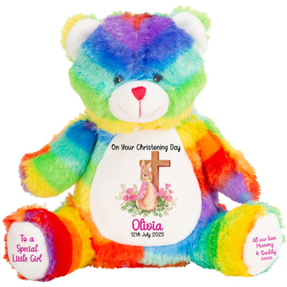 Pink Bunny With Cross Personalised Christening Teddy Bear