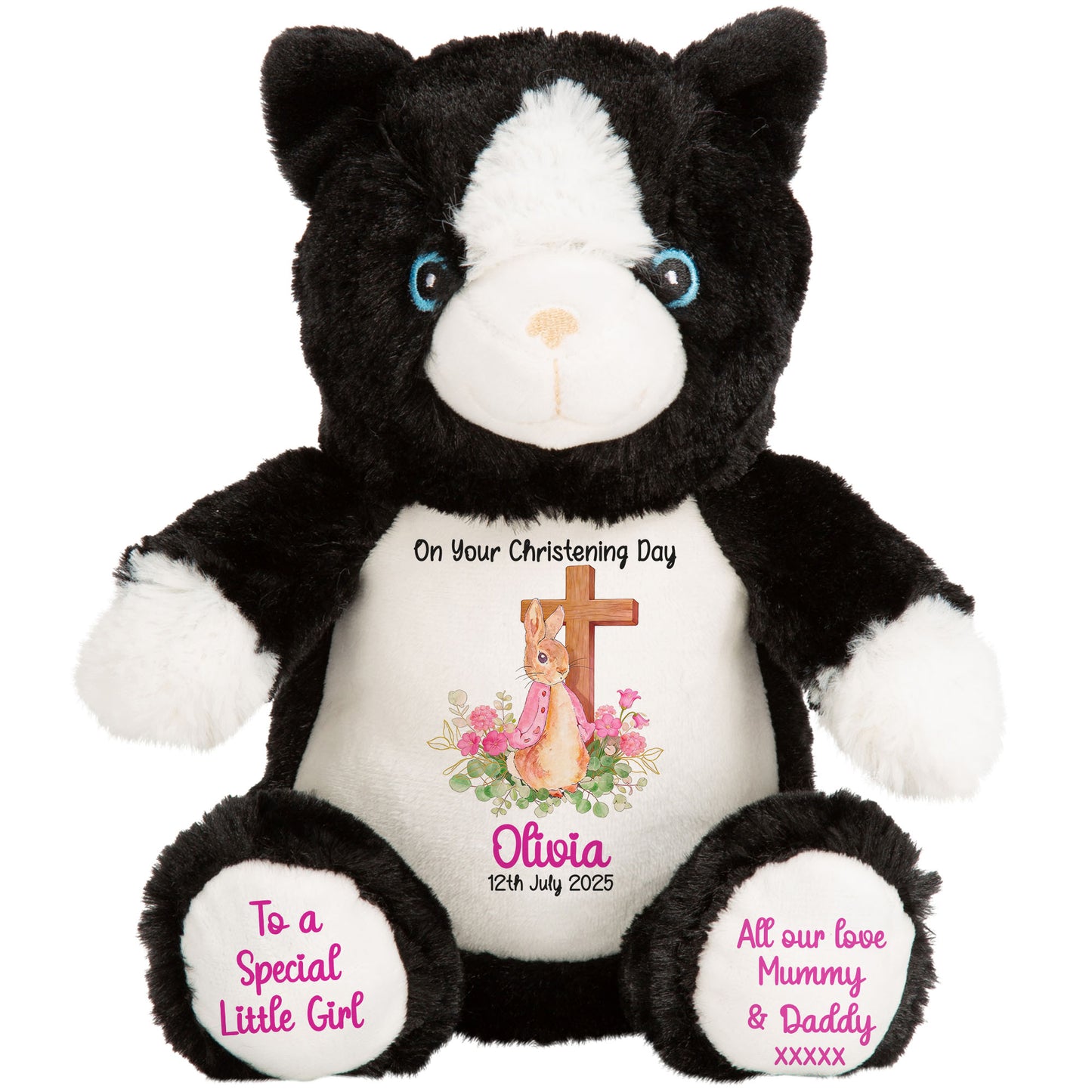 Pink Bunny With Cross Personalised Christening Teddy Bear
