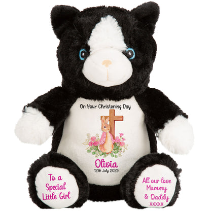 Pink Bunny With Cross Personalised Christening Teddy Bear