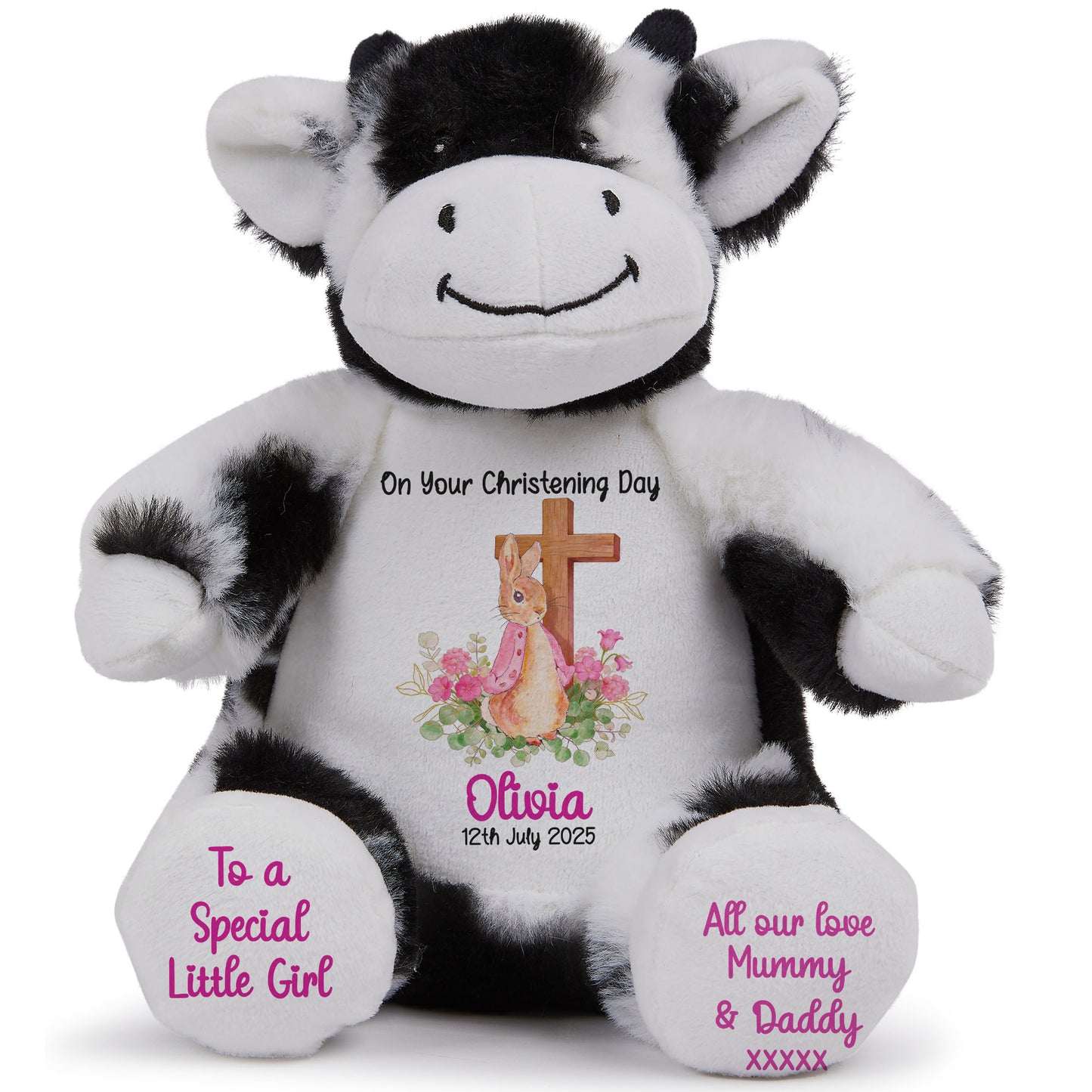 Pink Bunny With Cross Personalised Christening Teddy Bear