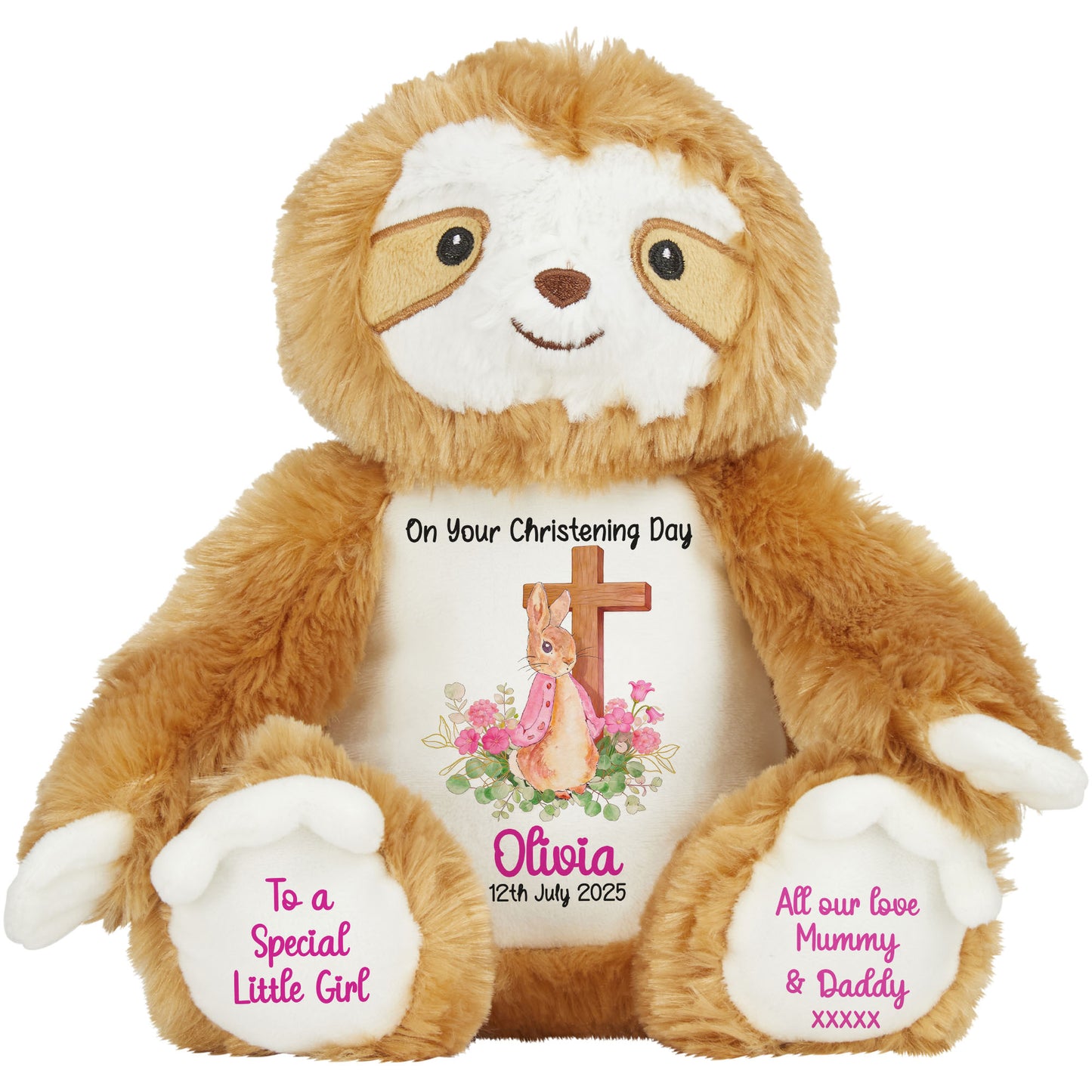 Pink Bunny With Cross Personalised Christening Teddy Bear