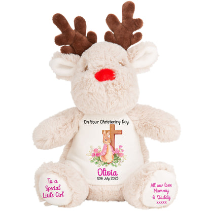Pink Bunny With Cross Personalised Christening Teddy Bear
