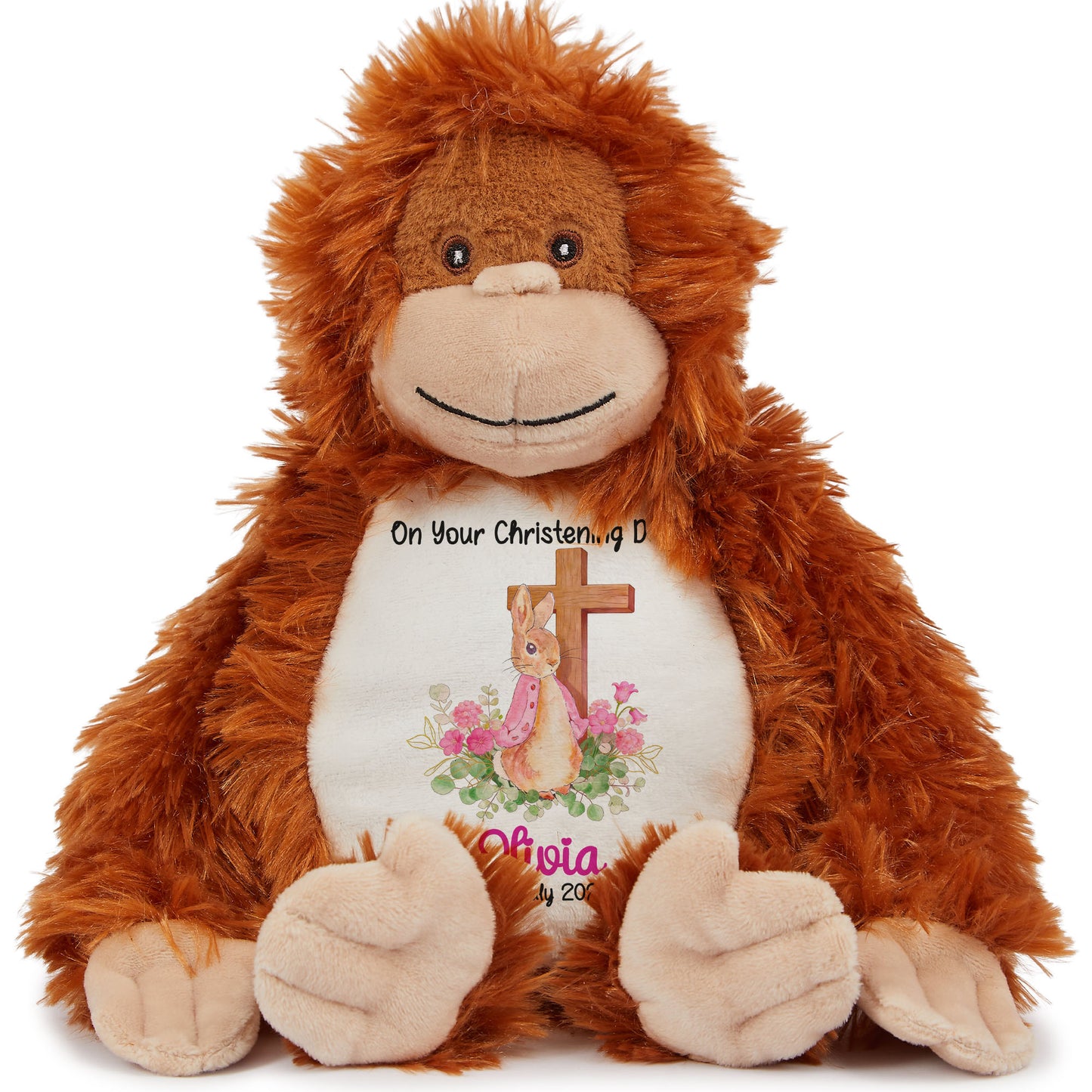 Pink Bunny With Cross Personalised Christening Teddy Bear