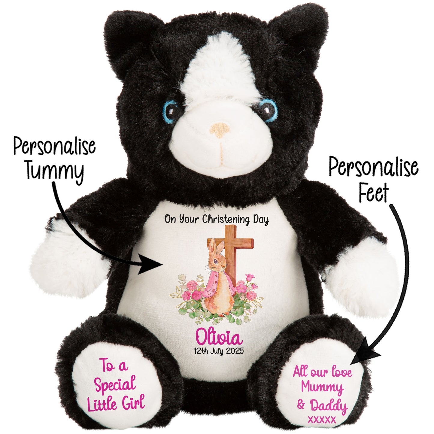 Pink Bunny With Cross Personalised Christening Teddy Bear