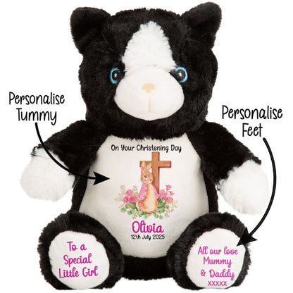Pink Bunny With Cross Personalised Christening Teddy Bear