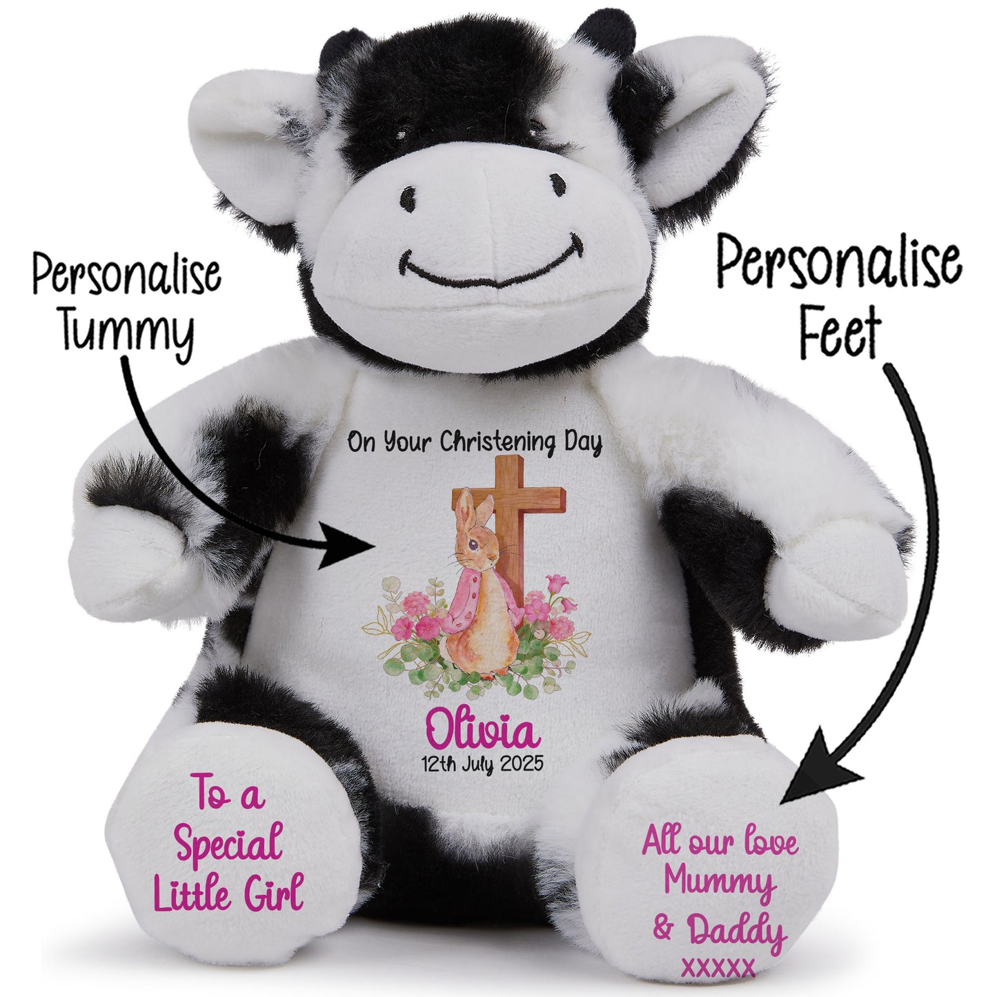 Pink Bunny With Cross Personalised Christening Teddy Bear