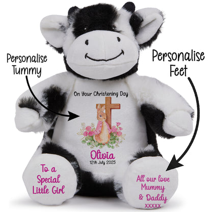 Pink Bunny With Cross Personalised Christening Teddy Bear
