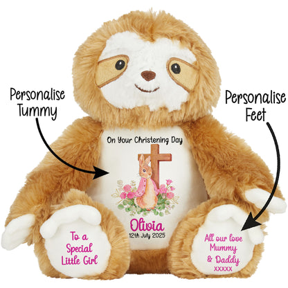 Pink Bunny With Cross Personalised Christening Teddy Bear