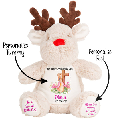 Pink Bunny With Cross Personalised Christening Teddy Bear