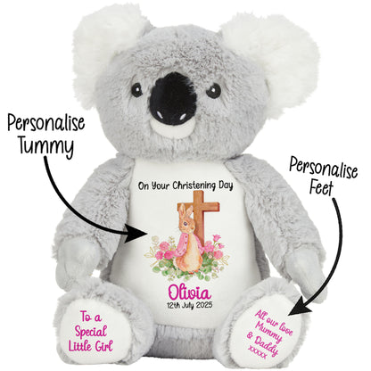 Pink Bunny With Cross Personalised Christening Teddy Bear