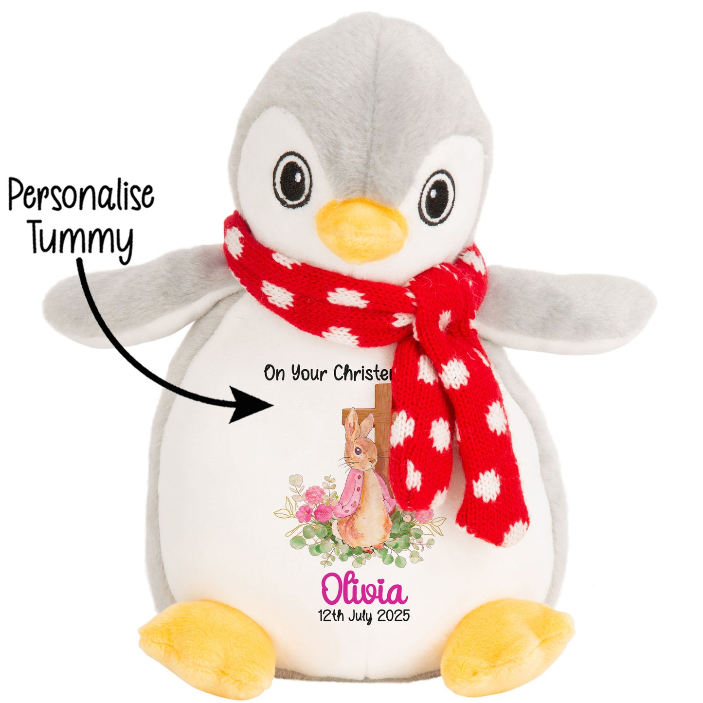 Pink Bunny With Cross Personalised Christening Teddy Bear