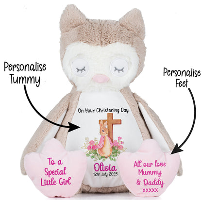 Pink Bunny With Cross Personalised Christening Teddy Bear