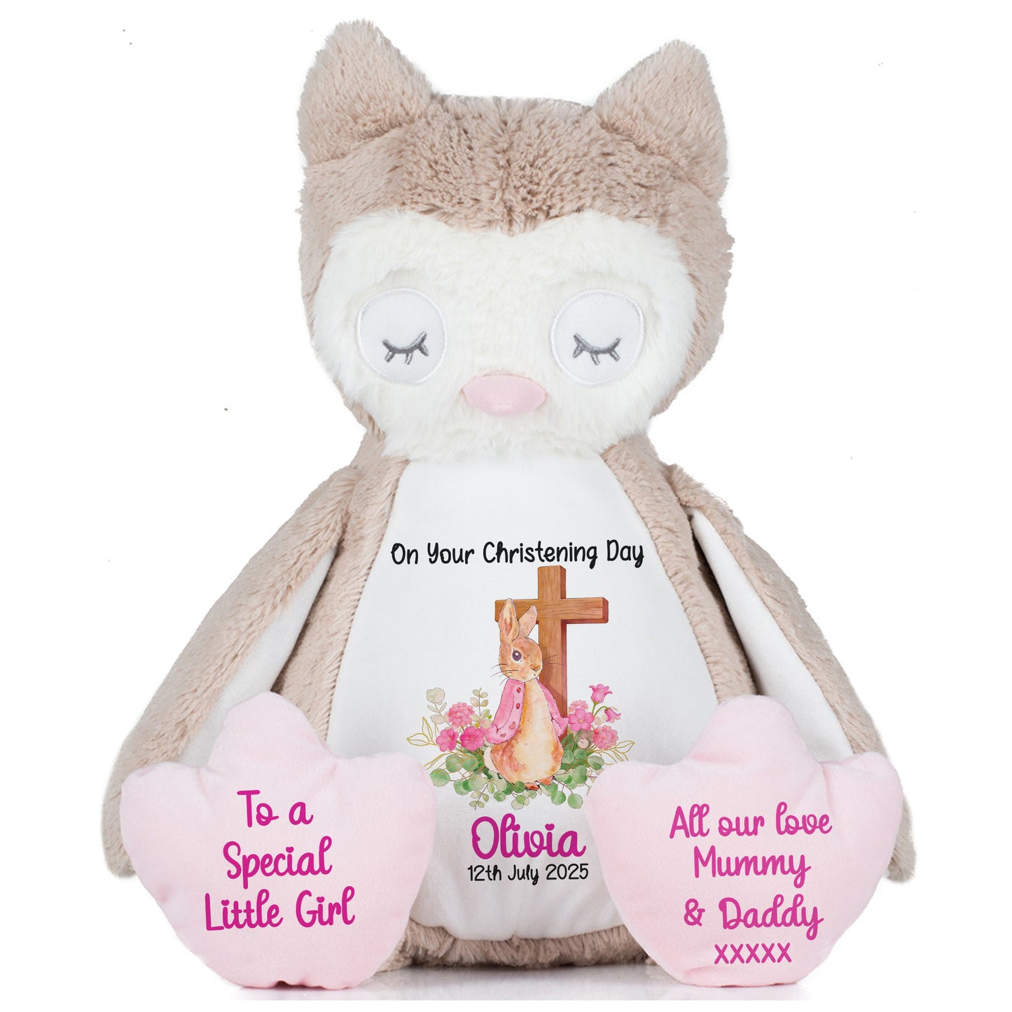 Pink Bunny With Cross Personalised Christening Teddy Bear