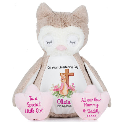 Pink Bunny With Cross Personalised Christening Teddy Bear