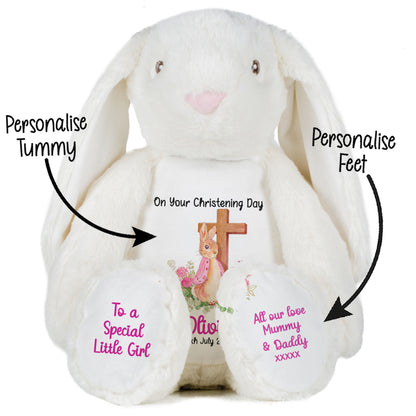 Pink Bunny With Cross Personalised Christening Teddy Bear
