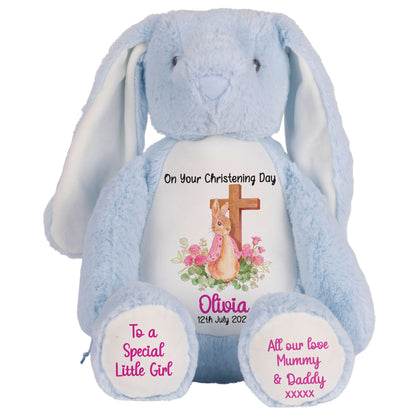Pink Bunny With Cross Personalised Christening Teddy Bear
