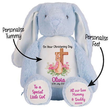 Pink Bunny With Cross Personalised Christening Teddy Bear
