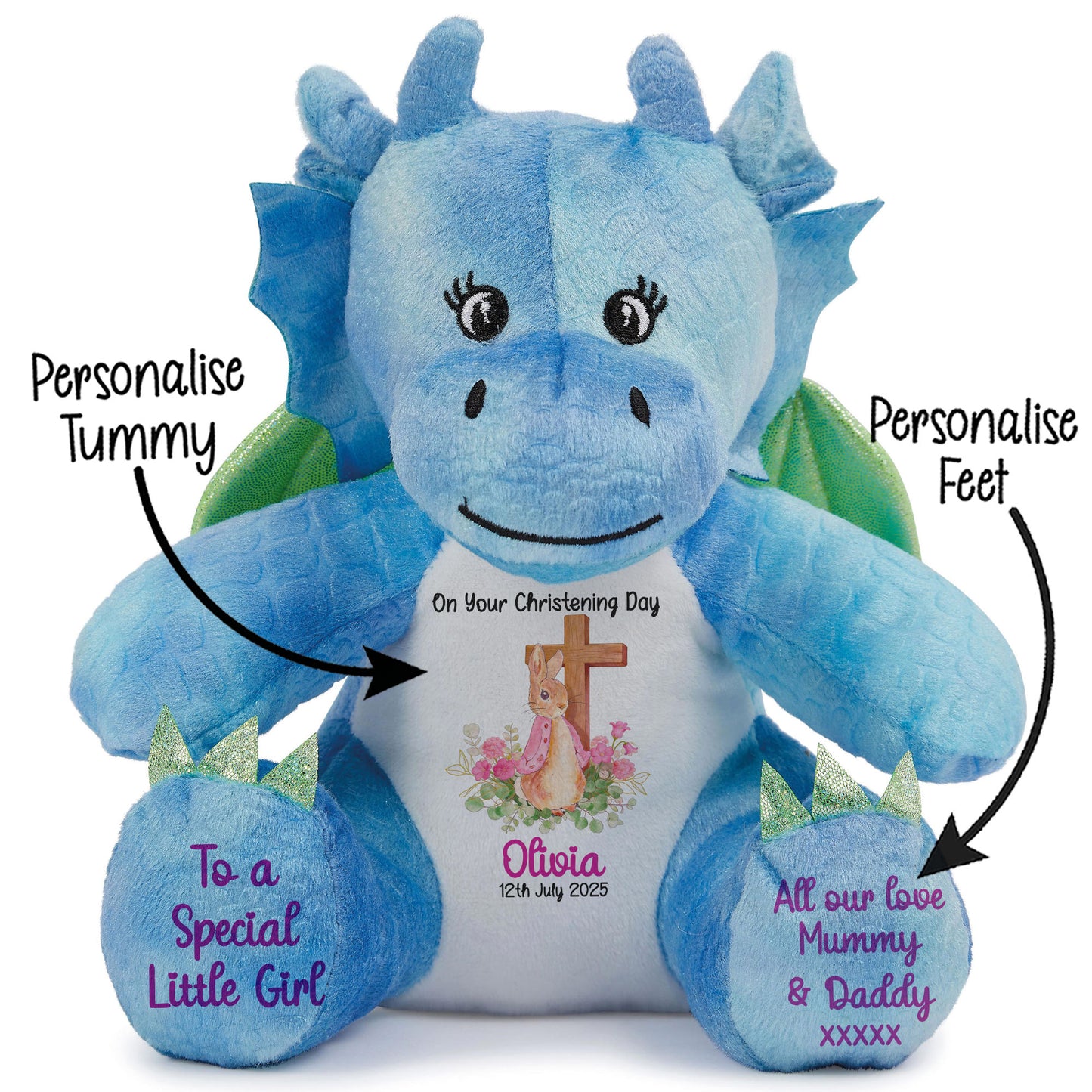 Pink Bunny With Cross Personalised Christening Teddy Bear