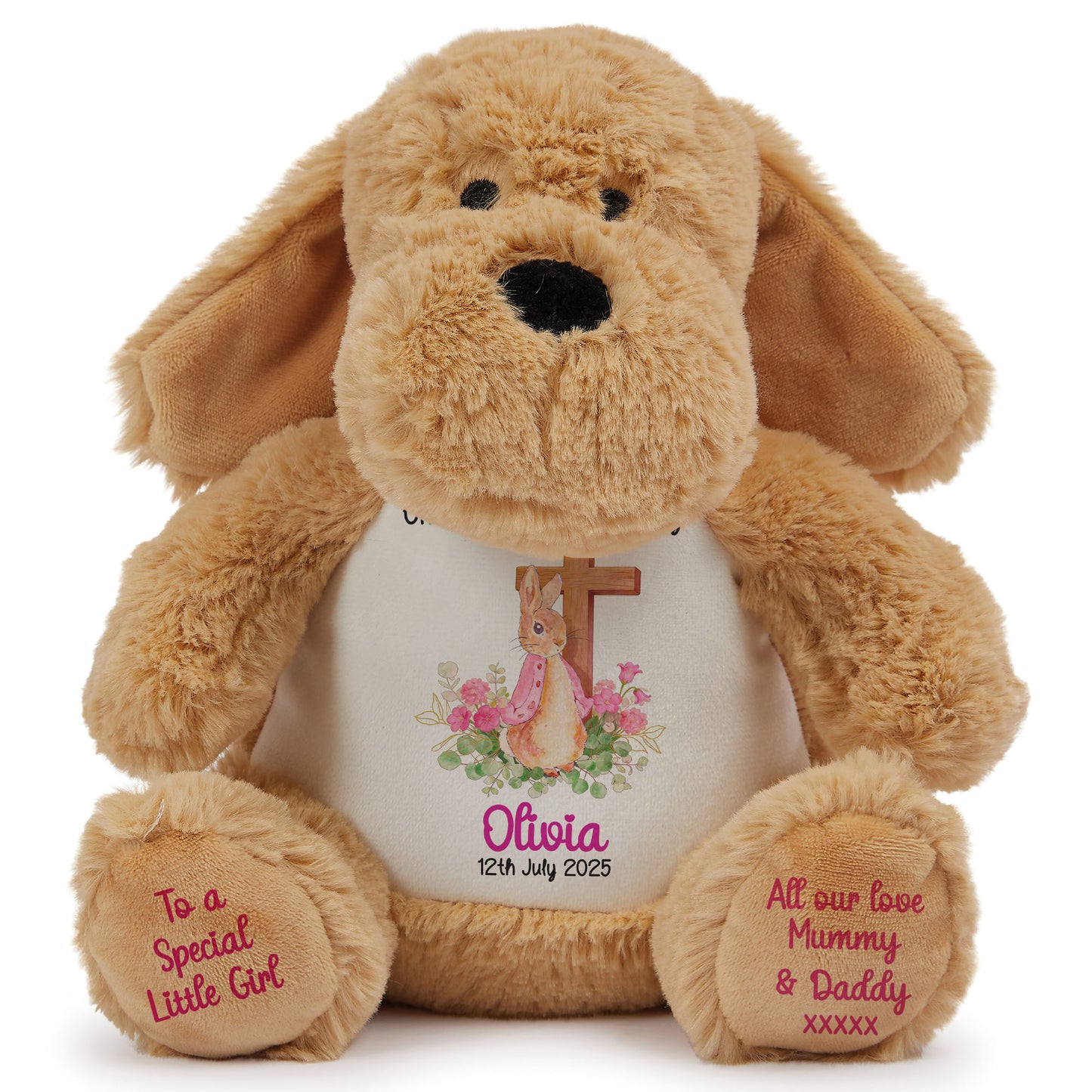 Pink Bunny With Cross Personalised Christening Teddy Bear