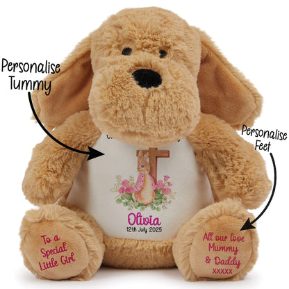 Pink Bunny With Cross Personalised Christening Teddy Bear