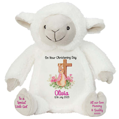 Pink Bunny With Cross Personalised Christening Teddy Bear