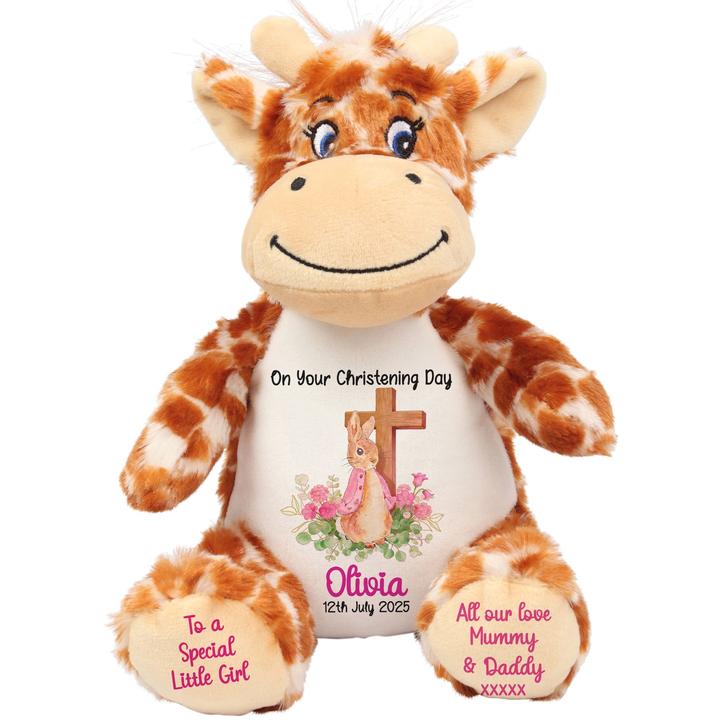 Pink Bunny With Cross Personalised Christening Teddy Bear