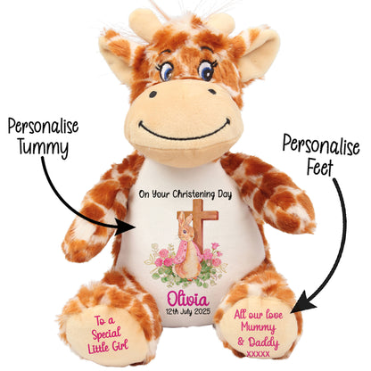 Pink Bunny With Cross Personalised Christening Teddy Bear