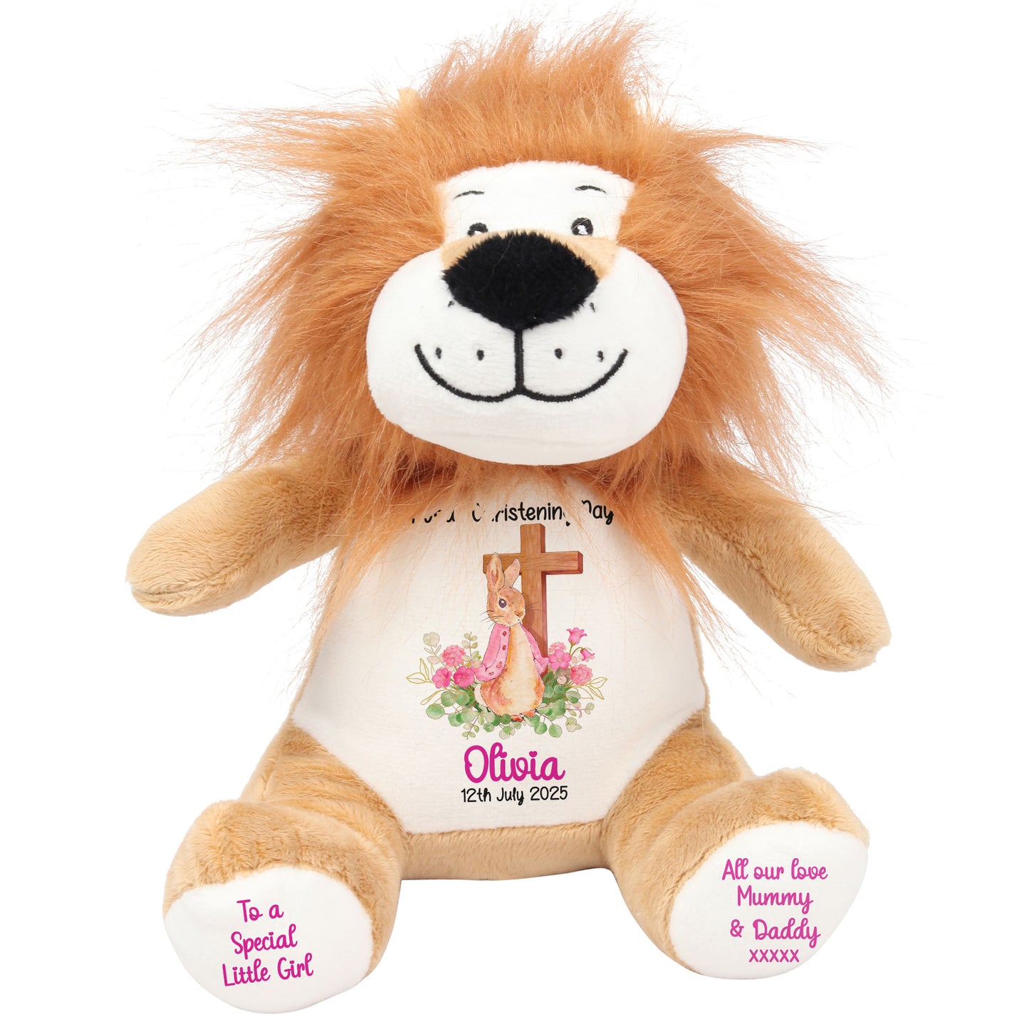 Pink Bunny With Cross Personalised Christening Teddy Bear