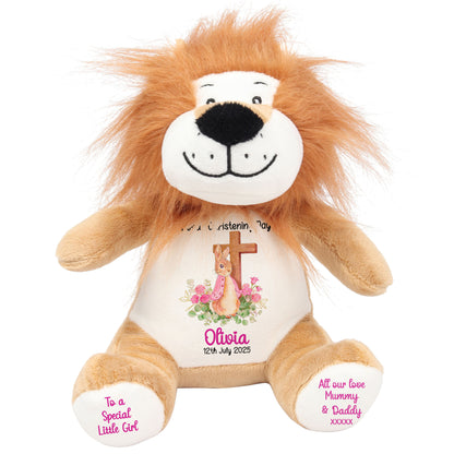 Pink Bunny With Cross Personalised Christening Teddy Bear