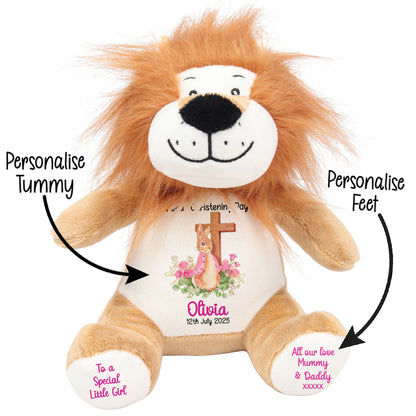 Pink Bunny With Cross Personalised Christening Teddy Bear