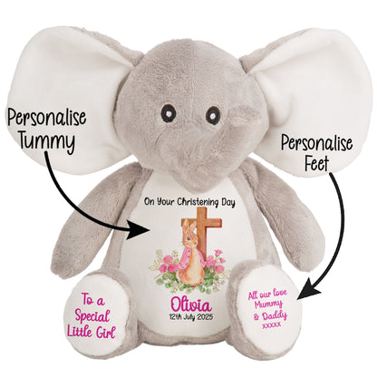 Pink Bunny With Cross Personalised Christening Teddy Bear
