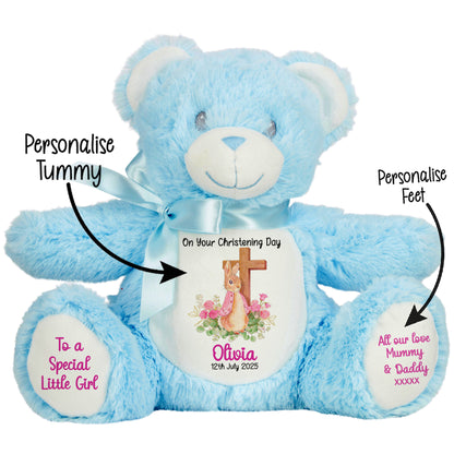 Pink Bunny With Cross Personalised Christening Teddy Bear