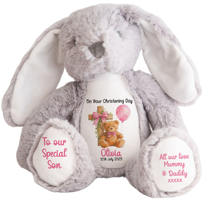 Pink Bear Cross Personalised Christening Teddy Bear