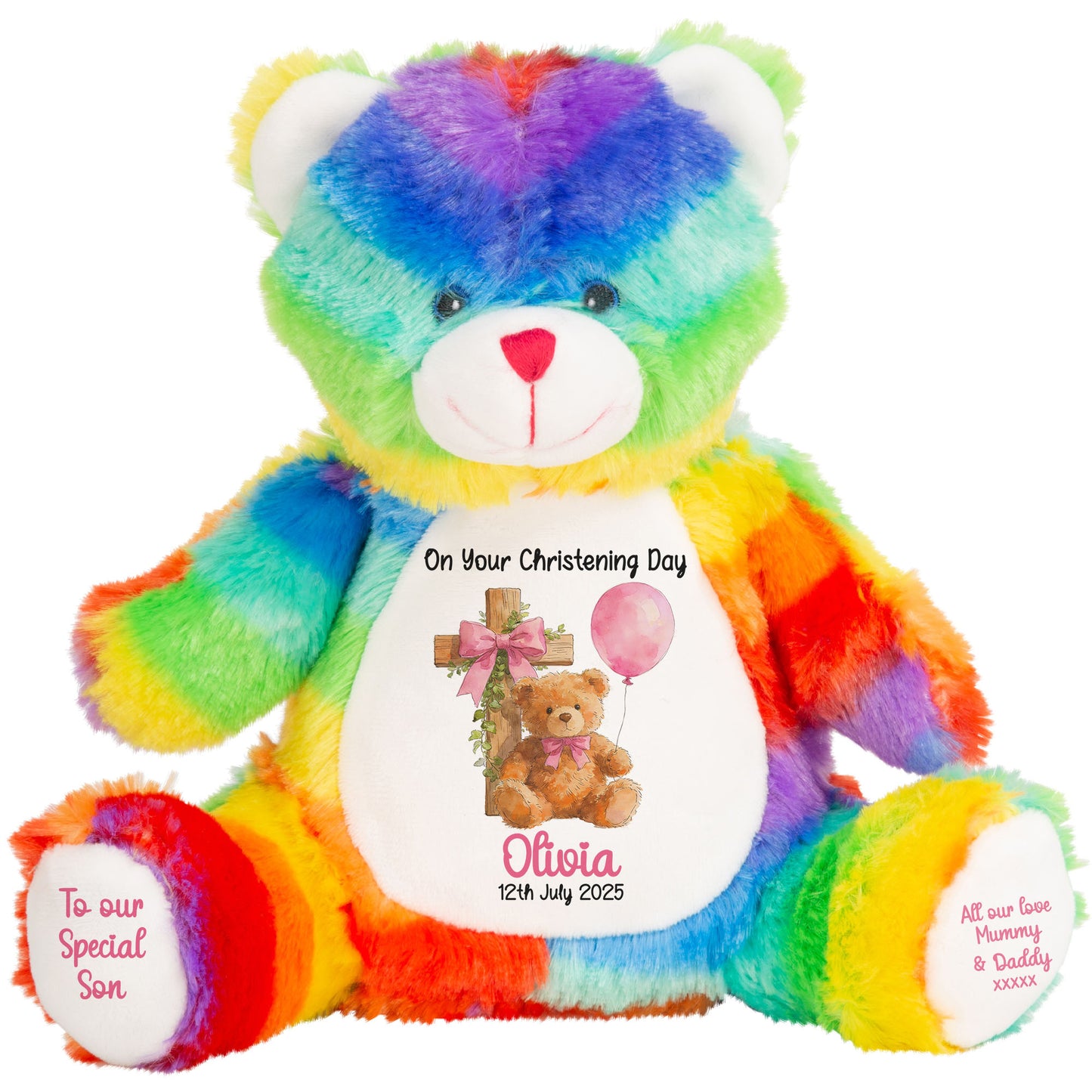 Pink Bear Cross Personalised Christening Teddy Bear