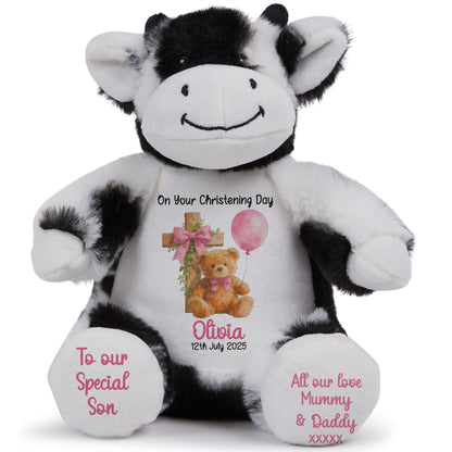 Pink Bear Cross Personalised Christening Teddy Bear
