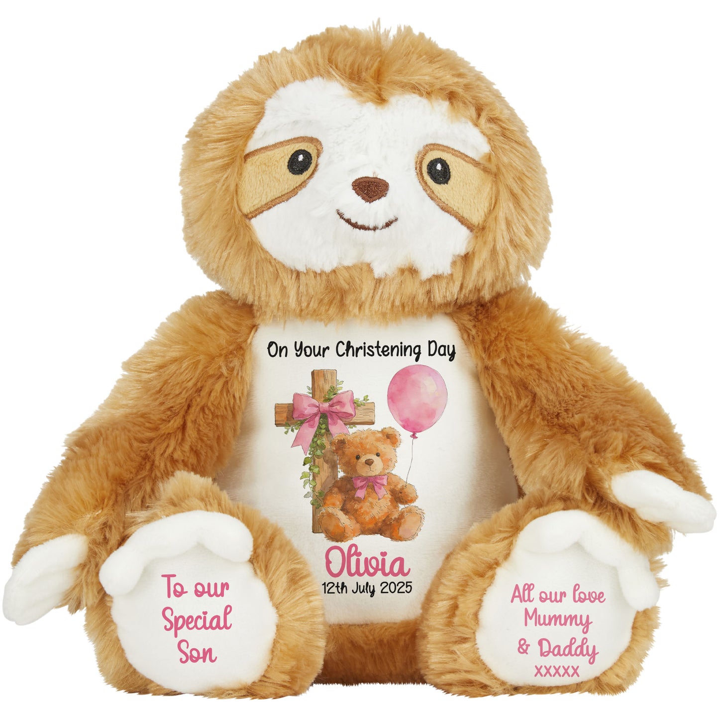 Pink Bear Cross Personalised Christening Teddy Bear