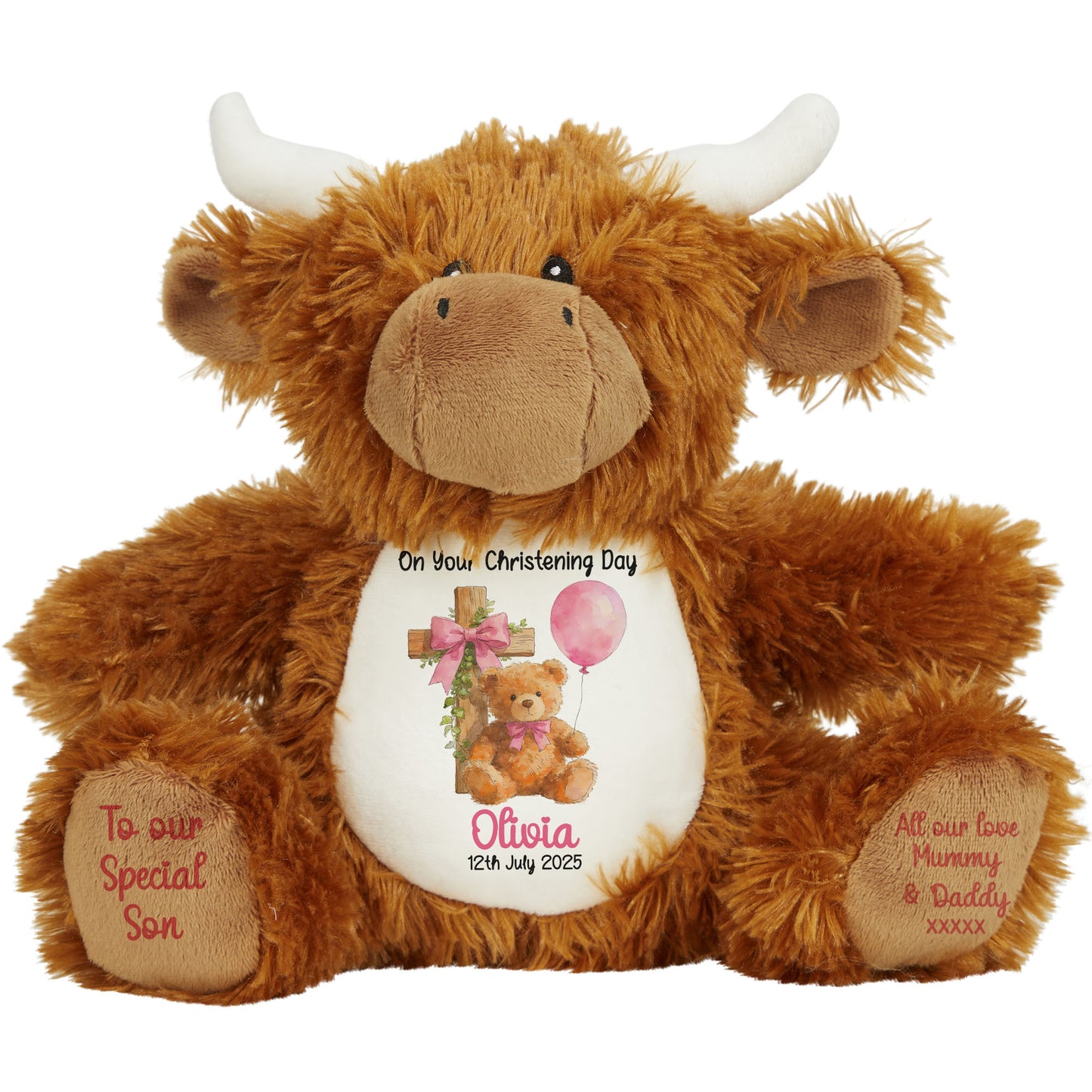 Pink Bear Cross Personalised Christening Teddy Bear
