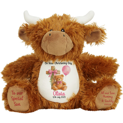 Pink Bear Cross Personalised Christening Teddy Bear