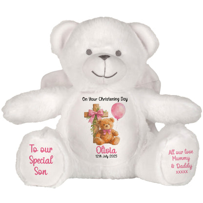 Pink Bear Cross Personalised Christening Teddy Bear