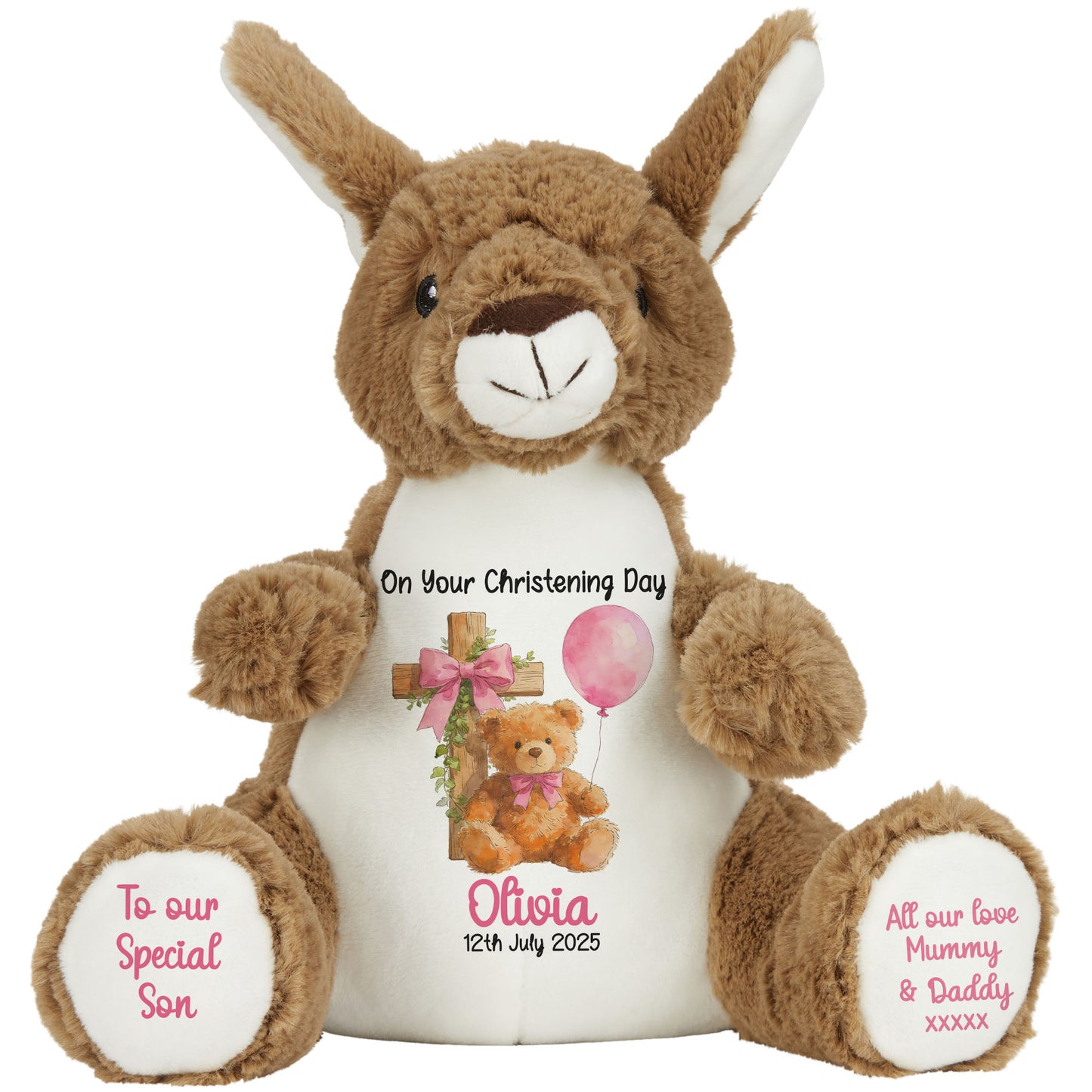Pink Bear Cross Personalised Christening Teddy Bear