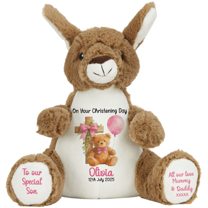 Pink Bear Cross Personalised Christening Teddy Bear