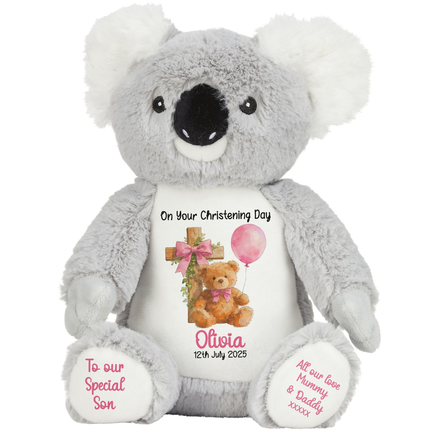 Pink Bear Cross Personalised Christening Teddy Bear